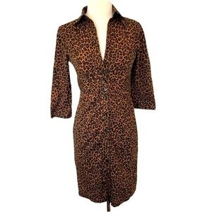 EXPRESS DESIGN STUDIO LEOPARD CHEETAH ANIMAL PRINT BUTTON UP COLLARED DRESS 0